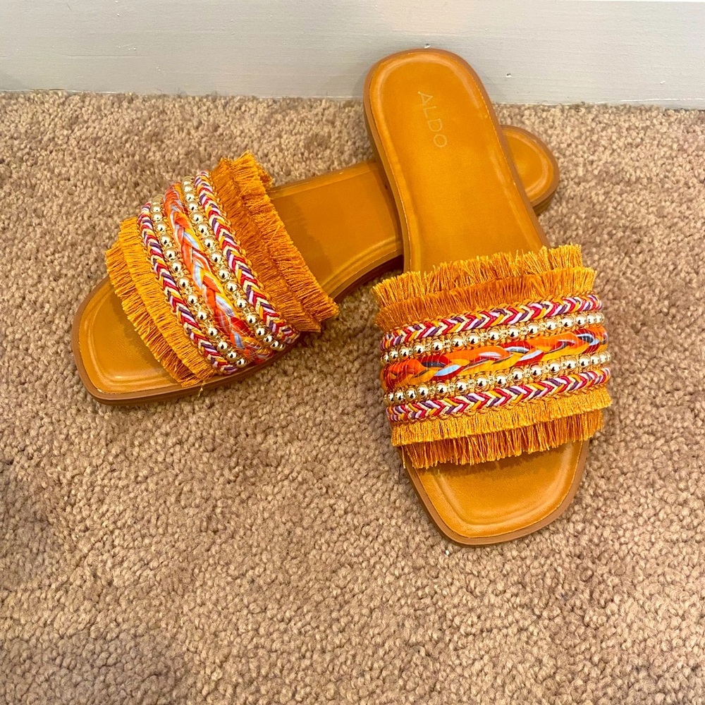 Embroidered Fringe Aldo Rocky Slide Sandal Size 8